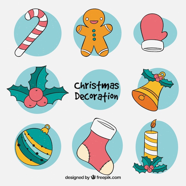 Vector gratuito set de dibujos de elementos de navidad