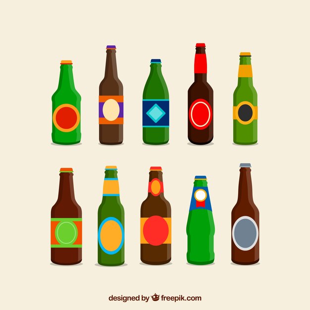 Vector gratuito set de diferentes botellas de cerveza