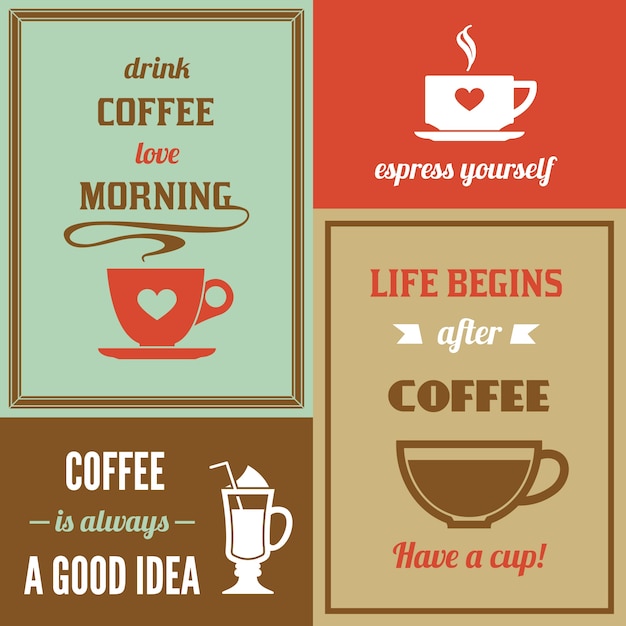 Vector gratuito set de diferentes tarjetas de café