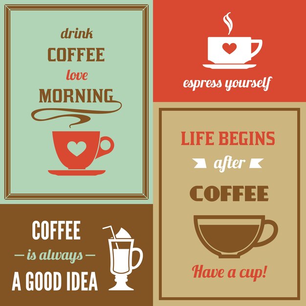 Set de diferentes tarjetas de café