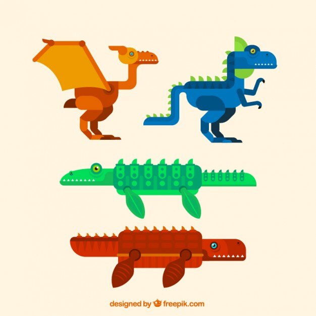 Set de dinosaurios geométricos en diseño plano 
