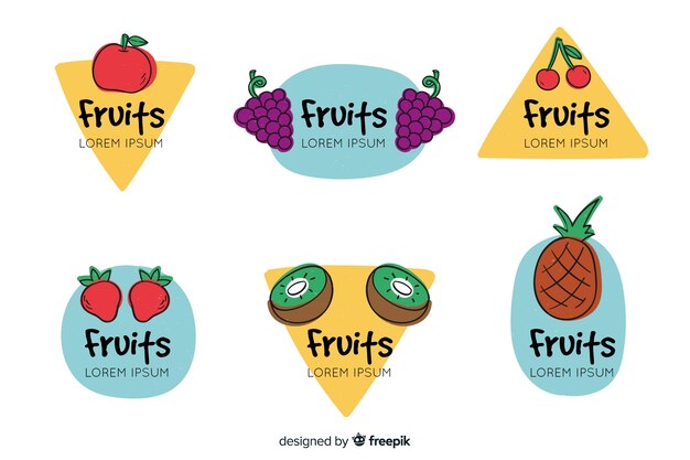 Set de distintivos dibujados de frutas