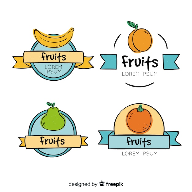 Set de distintivos dibujados de frutas