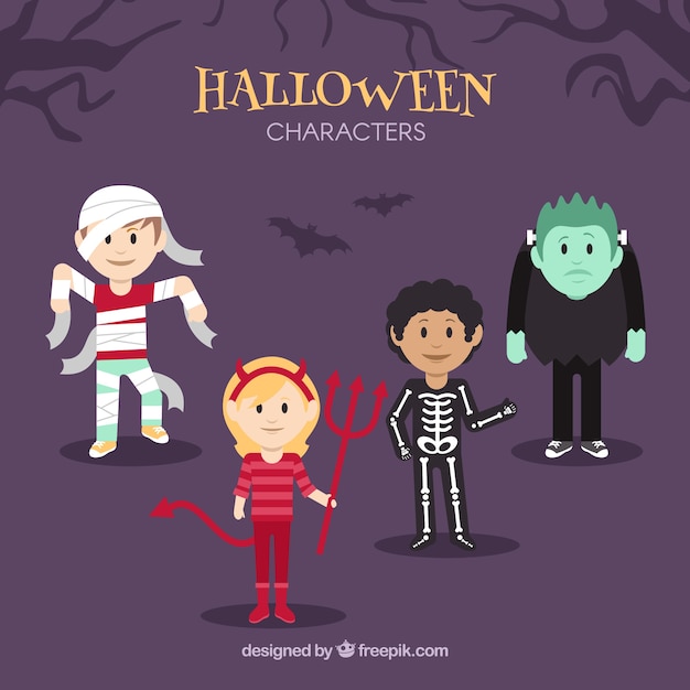 Vector gratuito set de divertidos disfraces para fiesta de halloween