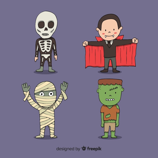 Vector gratuito set de divertidos personajes de halloween