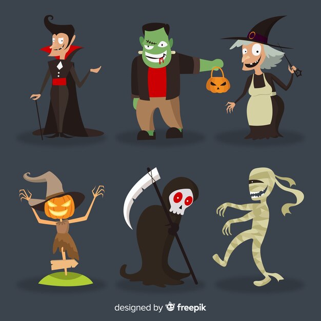 Set de divertidos personajes de halloween 