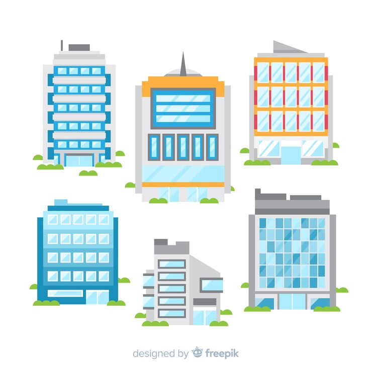 Vector gratuito set de edificios de oficinas