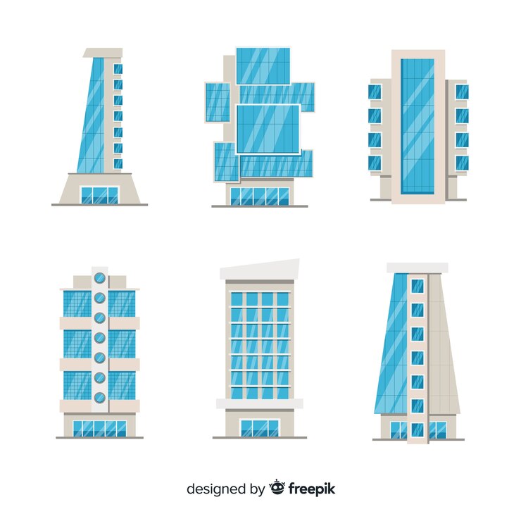 Vector gratuito set de edificios de oficinas
