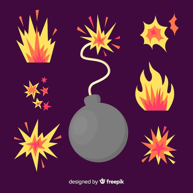 Vector gratuito set de efectos de explosiones de bombas