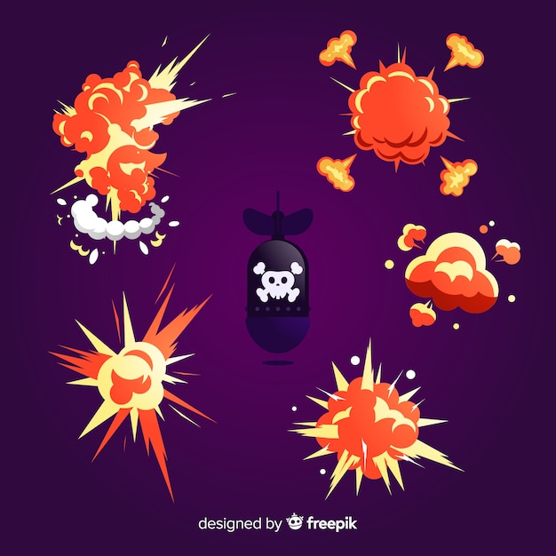 Vector gratuito set de efectos de explosiones de bombas