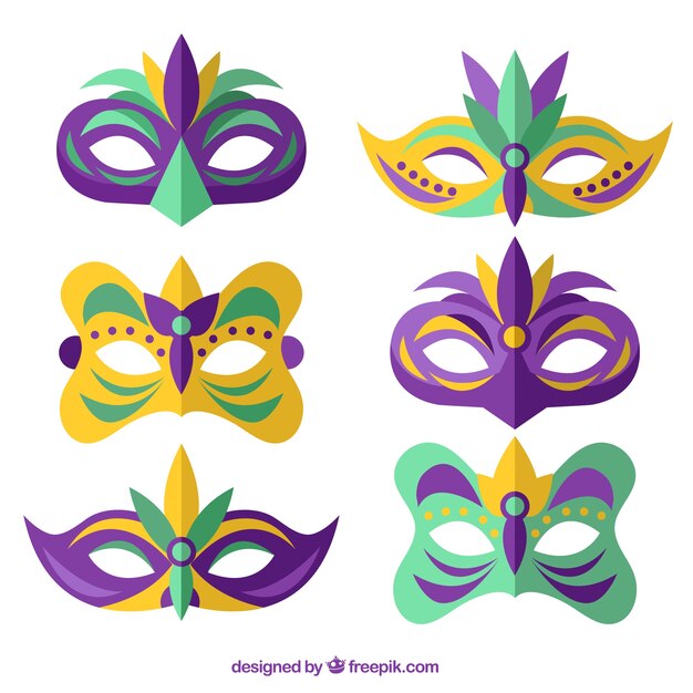 Set de elegantes máscaras de colores en diseño plano 