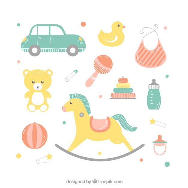 Set de elementos de bebé en estilo plano