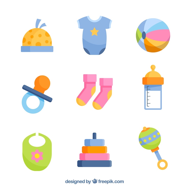 Vector gratuito set de elementos de bebé en estilo plano