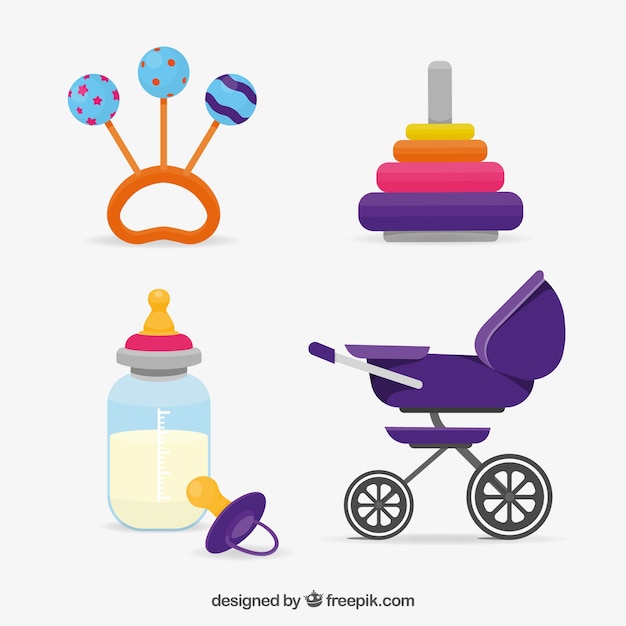 Set de elementos de bebé en estilo plano