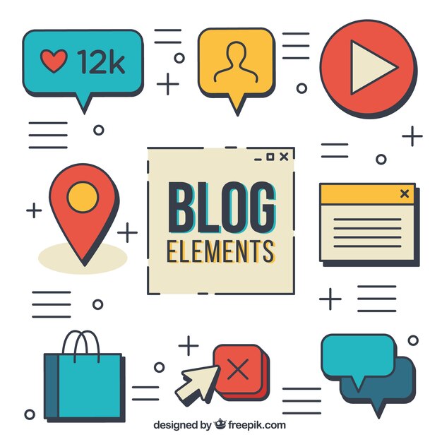 Set de elementos de blog lineales en colores 