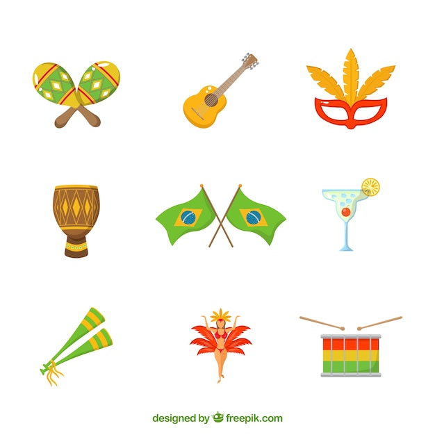 Vector gratuito set de elementos del carnaval de brasil