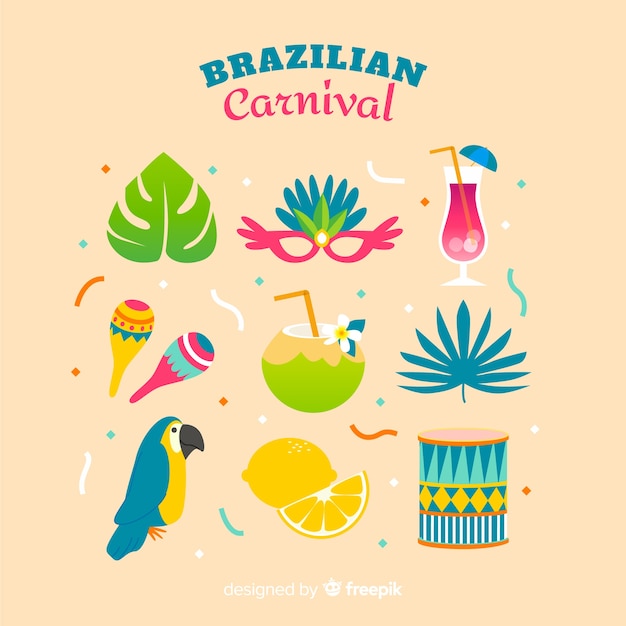 Vector gratuito set elementos carnaval  brasileño coloridos