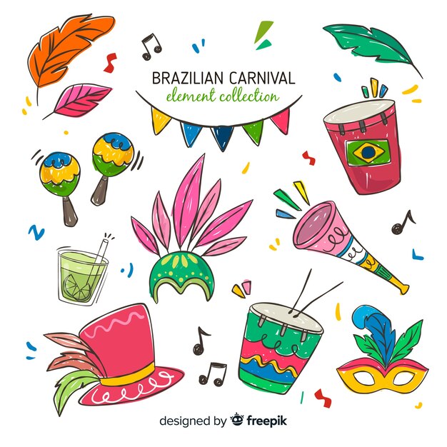 Set elementos carnaval  brasileño dibujados a mano