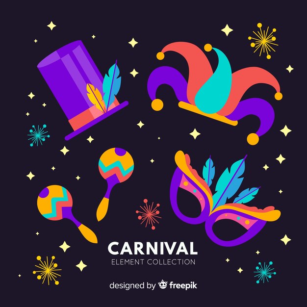 Vector gratuito set elementos carnaval coloridos