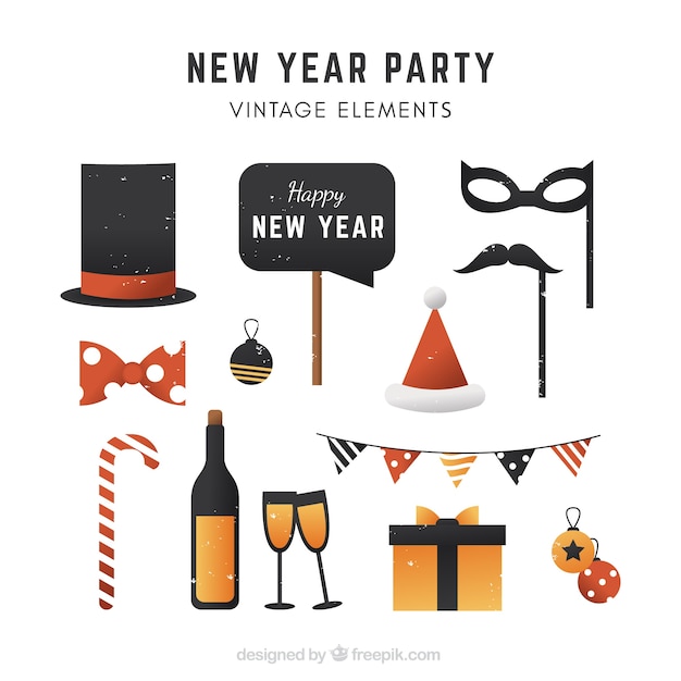 Set de elementos de celebración de año nuevo