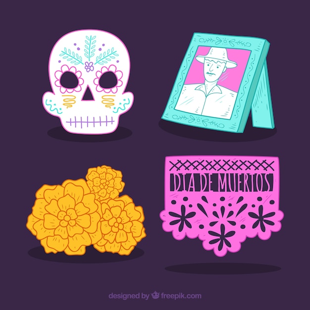 Vector gratuito set de elementos de celebración del día de muertos