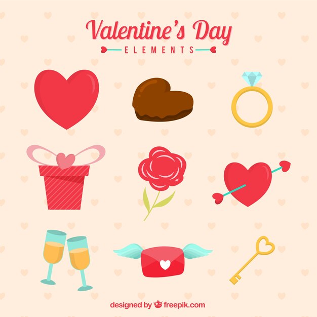 Set de elementos para la celebración de san valentín