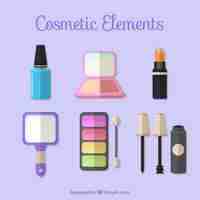 Vector gratuito set de elementos de cosmética en diseño plano