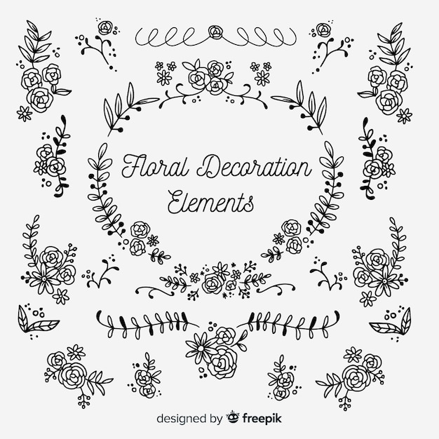 Vector gratuito set elementos de decoración floral sin color
