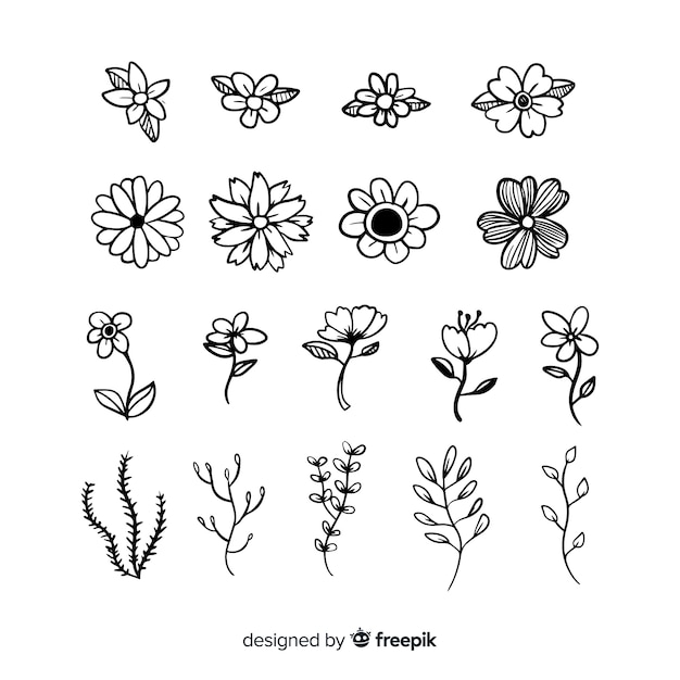 Vector gratuito set elementos de decoración floral sin color