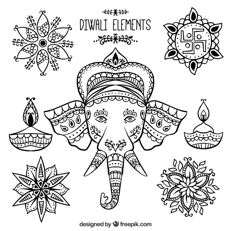Vector gratuito set de elementos decorativos de diwali y ganpati 