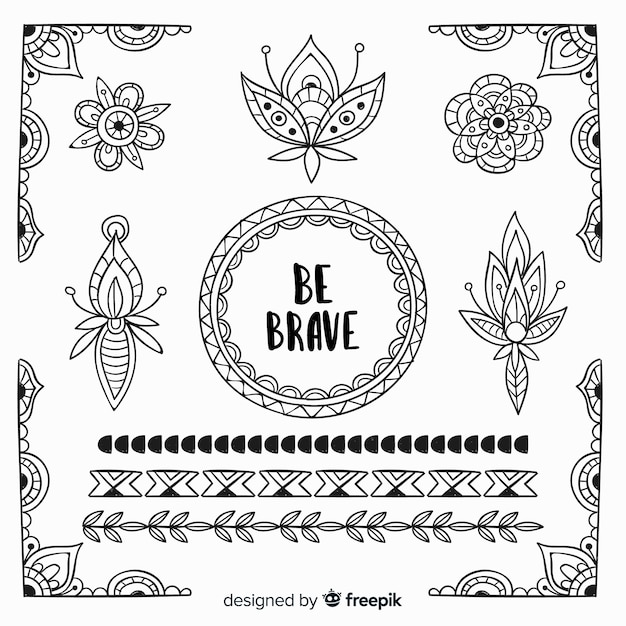 Vector gratuito set de elementos decorativos de estilo boho dibujados