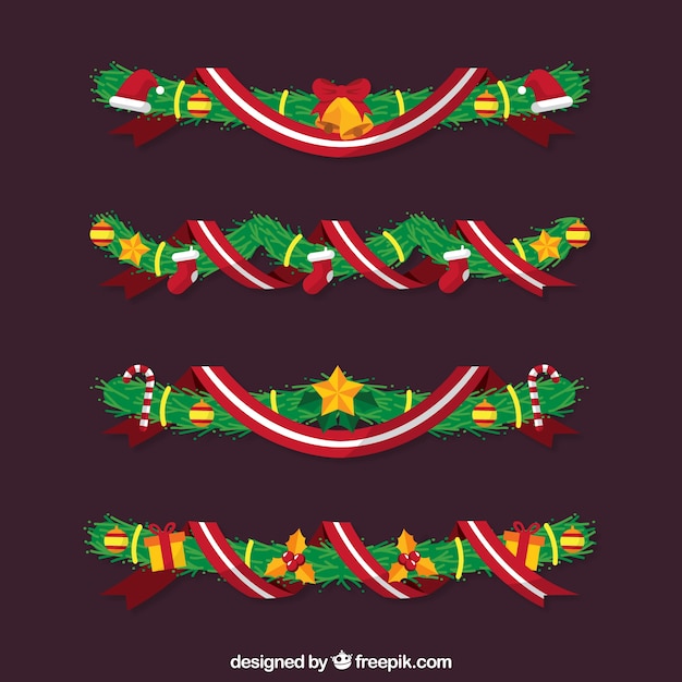 Vector gratuito set de elementos decorativos navideños con cintas