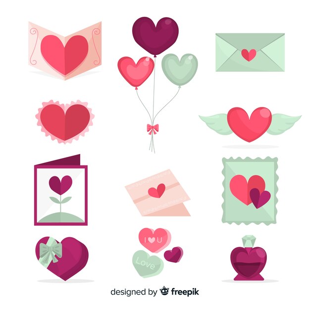 Set de elementos del día de san valentín
