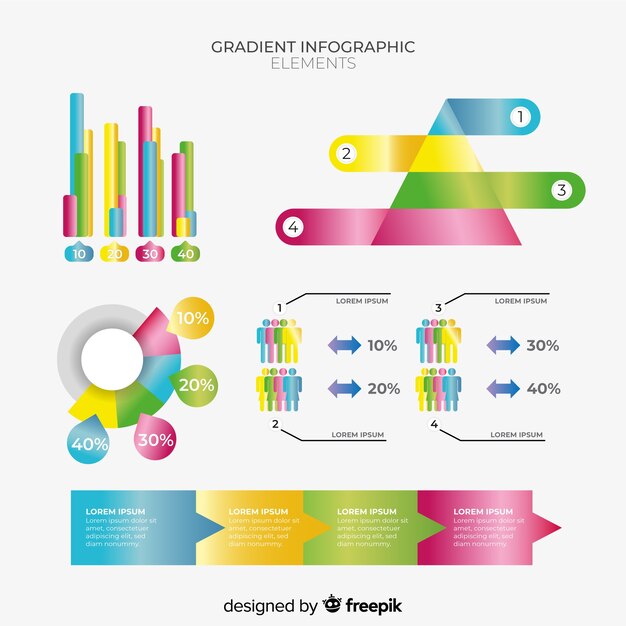 Set de elementos de estilo degradado de infografías