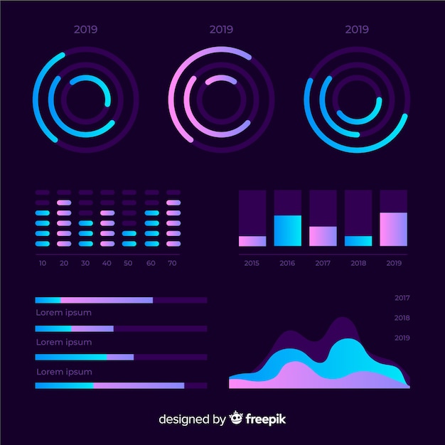 Vector gratuito set de elementos de estilo degradado de infografías