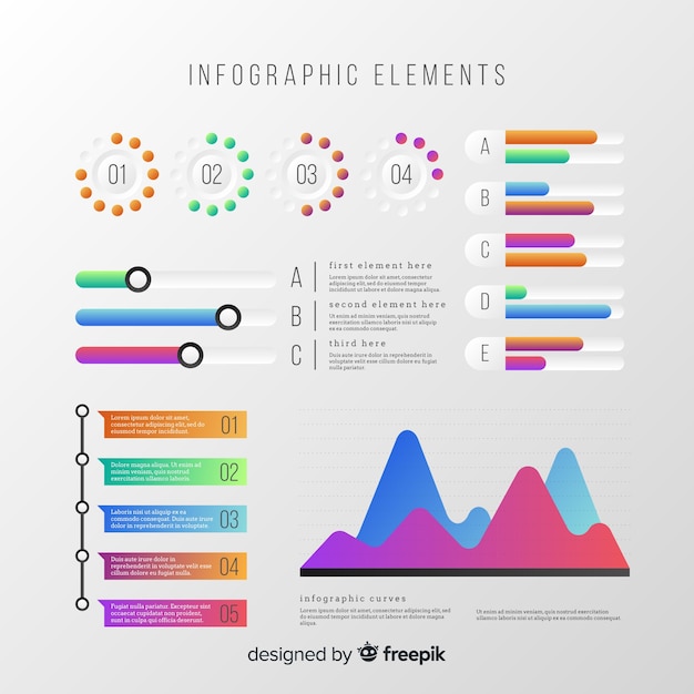 Set de elementos de estilo degradado de infografías