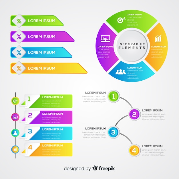 Vector gratuito set de elementos de estilo degradado de infografías