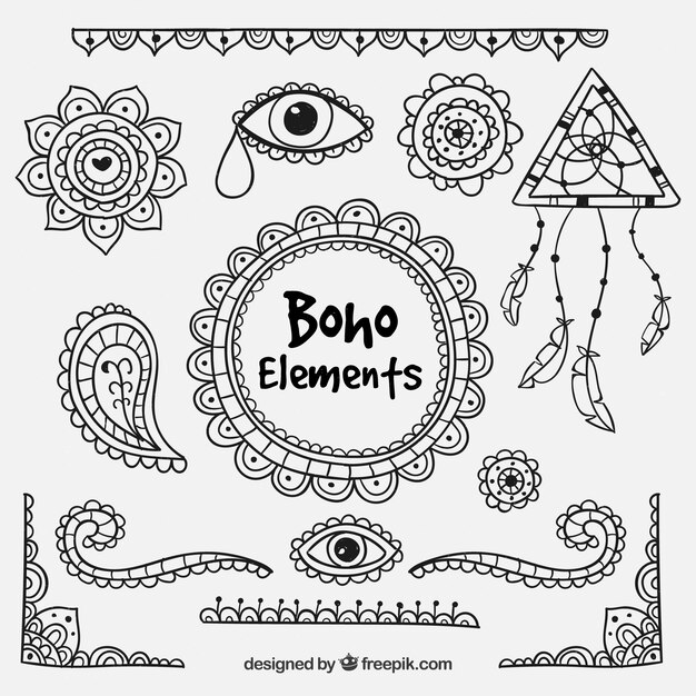 Set de elementos étnicos dibujados a mano 