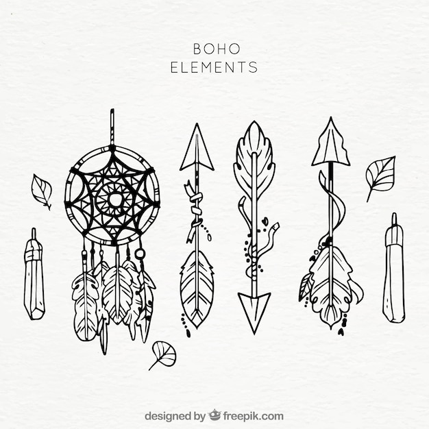Set de elementos étnicos dibujados a mano