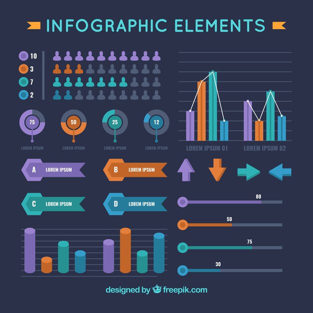 Set de elementos fantásticos para infografías en diseño plano