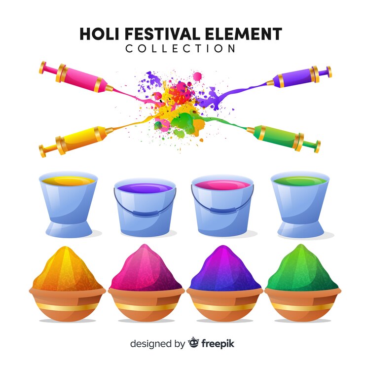 Vector gratuito set elementos festival holi coloridos