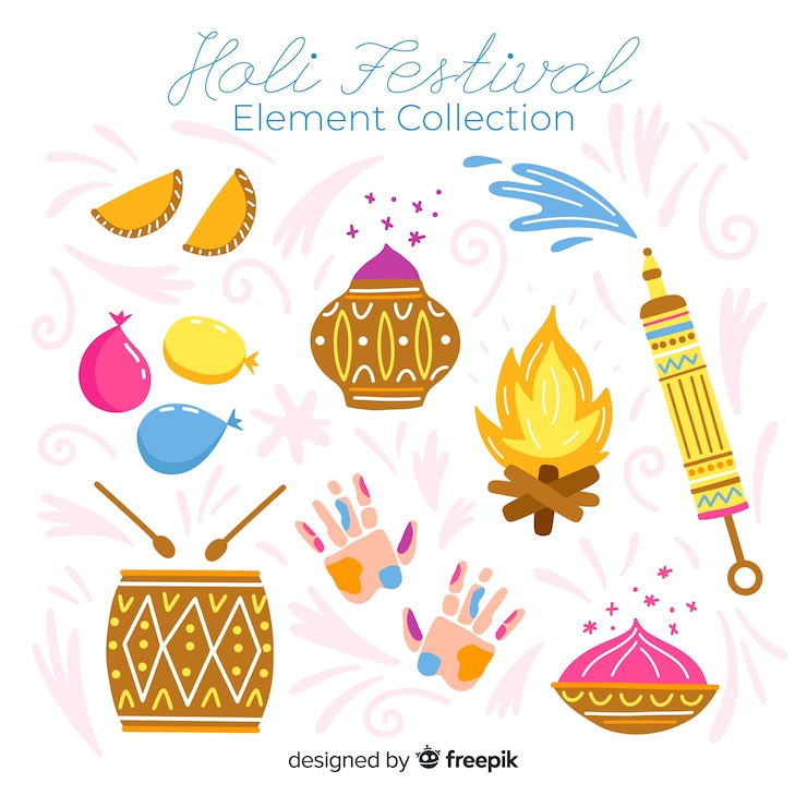 Vector gratuito set elementos festival holi coloridos
