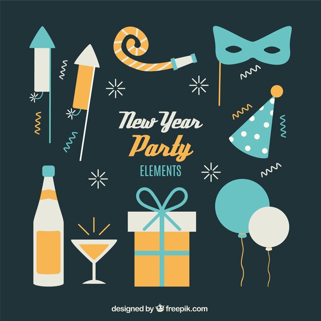 Set de elementos de  fiesta de año nuevo