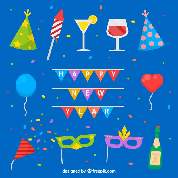 Set de elementos de  fiesta de año nuevo