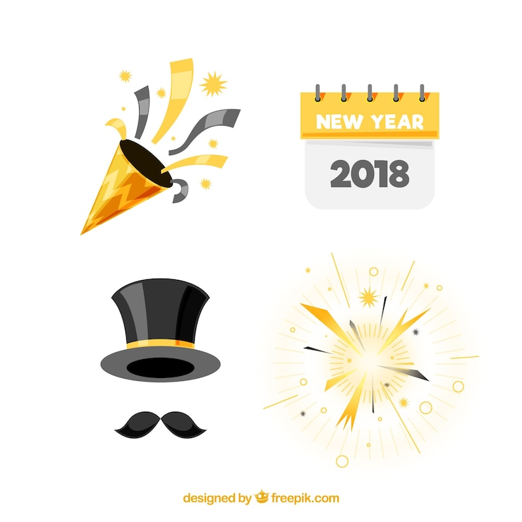 Vector gratuito set de elementos de  fiesta de año nuevo