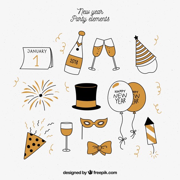 Set de elementos de  fiesta de año nuevo