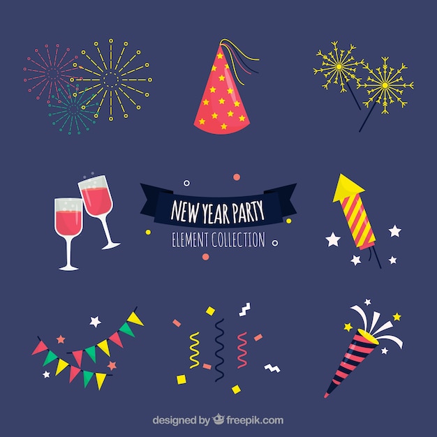 Set de elementos de fiesta de año nuevo