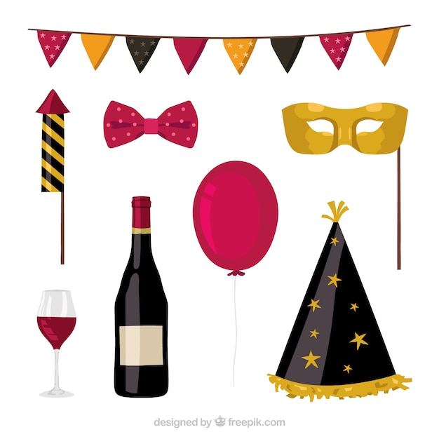 Set de elementos de  fiesta de año nuevo
