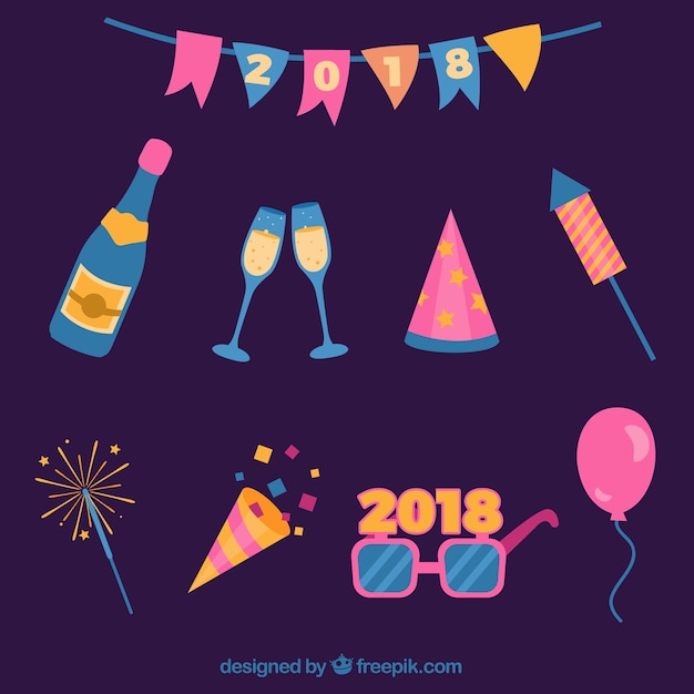 Set de elementos de  fiesta de año nuevo