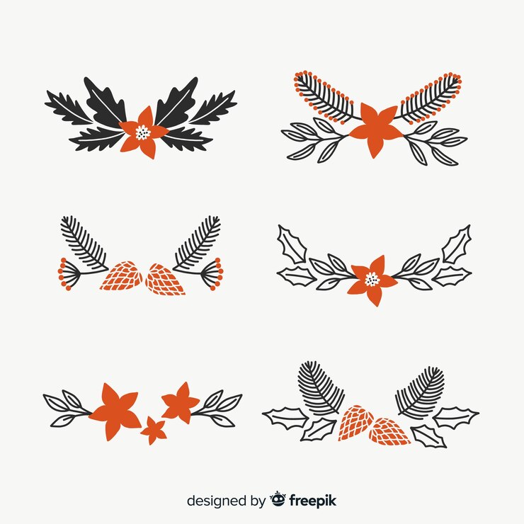 Vector gratuito set de elementos florales navideñas
